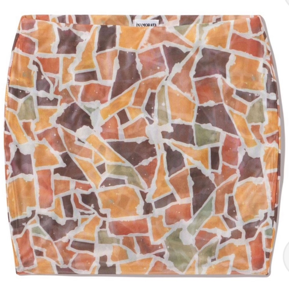 iNAMORATA Mosaic Print Swim Sarong in Orange, Brown, Olive & Cream